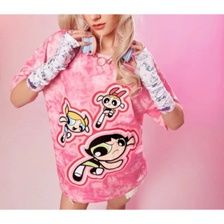 ลิขสิทธิ์แท้ 💖 เสื้อยืดพิมพ์ลายมัดย้อมสีชมพู ลาย the powerpuff girls เสื้อมัดย้อมสีชมพู