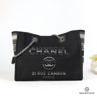 CHANEL DEAUVILLE TOTE LARGE BLACK GRAY TWEET