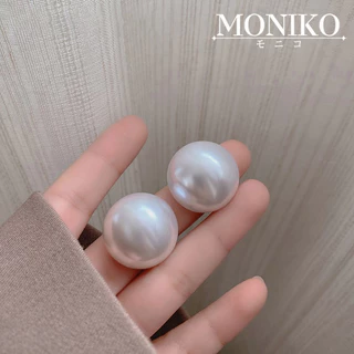 MONIKO ต่างหูเงิน S925 เข็มมุก ขนาดใหญ่ สไตล์เกาหลี เรโทร สําหรับผู้หญิง