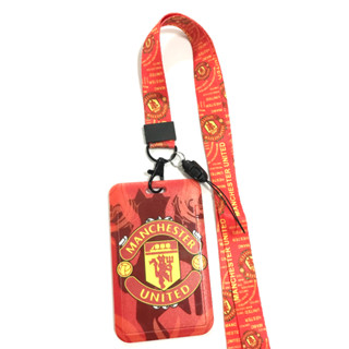 MAN U ที่ใส่บัตร ซองใส่บัตร ที่ใส่บัตร พร้อมสายคล้องคอ(2cm) ลาย แมน ยูไนเต็ด แดง สายแดง สำหรับบัตร 5.5x8.5cm  MANOPNEST