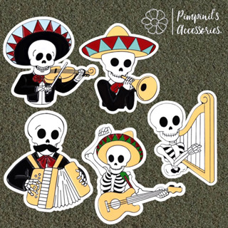 🇹🇭 พร้อมส่ง : ☠️ เข็มกลัดเซ็ทโครงกระดูกนักดนตรี | Musician Skeleton Enamel Brooch Pin Set.