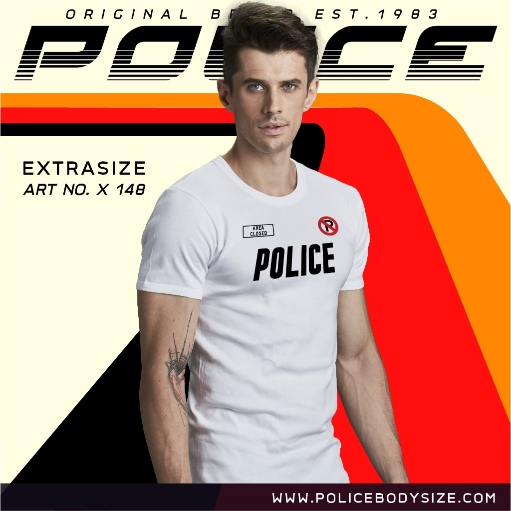 POLICE เสื้อยืดคอกลม ทรง Slim fit ทรงพอดีตัว ขาว,ดำ,เทา ใส่ได้ทั้งผุ้ชาย/ผู้หญิง ( รหัส : X148 ) — صورة 3