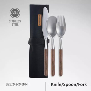 ช้อน ส้อม มีด สแตนเลส Naturehike Stainless steel wooden tableware set