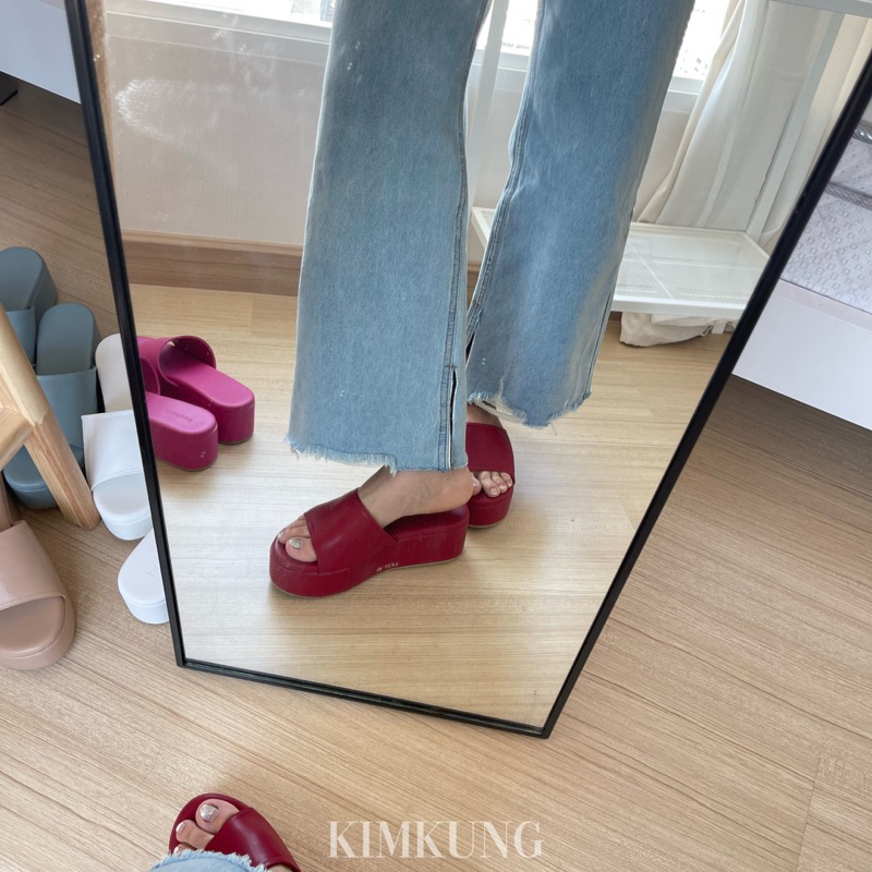 (พร้อมส่ง)  KIMKUNG KK37 (35-41) Basic Cafe  2.5" รองเท้าส้นตึก  รองเท้าแฟชั่น