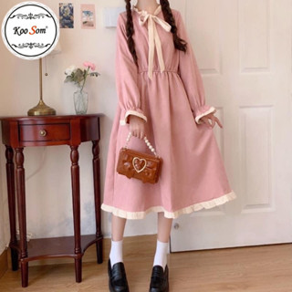 🌈พร้อมส่ง🌈 เดรสลำลอง ชุดเดรสกระโปรงแขนยาว เดรสผูกโบว์ lolita โลลิ เดรสตุ๊กตาเกาหลี เสื้อผ้าแฟชั่นผู้หญิง เดรสยาวน่ารัก