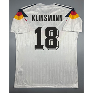 เสื้อบอล ย้อนยุค ทีมชาติ เยอรมัน 1990 เหย้า Retro Germany Home พร้อมเบอร์ชื่อ 18 KLINSMANN แชมป์บอลโลก World Cup Champio