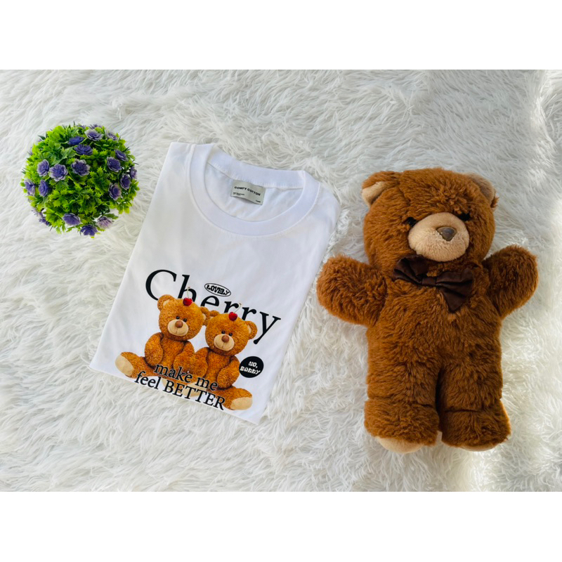 เสื้อยืด Free size สกรีนลาย cherry make me feel better