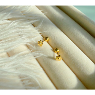 303-goodgift_station-small gold flower silver S925 screw earrings จิวต่างหูรูปดอกไม้สีทอง เงิน 92.5