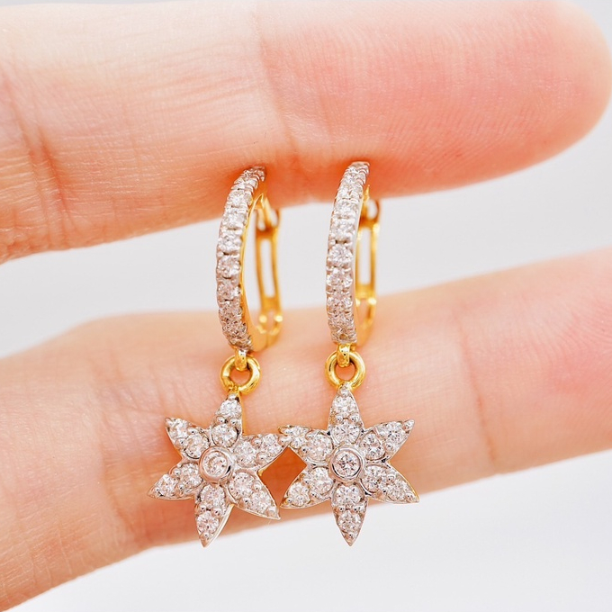 [ PCPY Jewelry ] ต่างหูห่วงตุ้งติ้งเพชรแท้ 💎 ทองคำแท้9K (ทอง37.5%) เพชรแท้น้ำ100 เบลเยี่ยมคัต [9KPE1