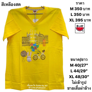 เสื้อยืดแตงโมคอวีปักผสมพิมพ์ลาย