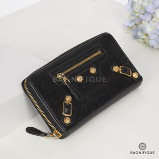 BALENCIAGA ZIPPY WALLET LONG BLACK LAMB GHW