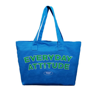 กระเป๋าผ้าแคนวาสพิมพ์ลาย EVERYDAY ATTITUDE สีน้ำเงิน