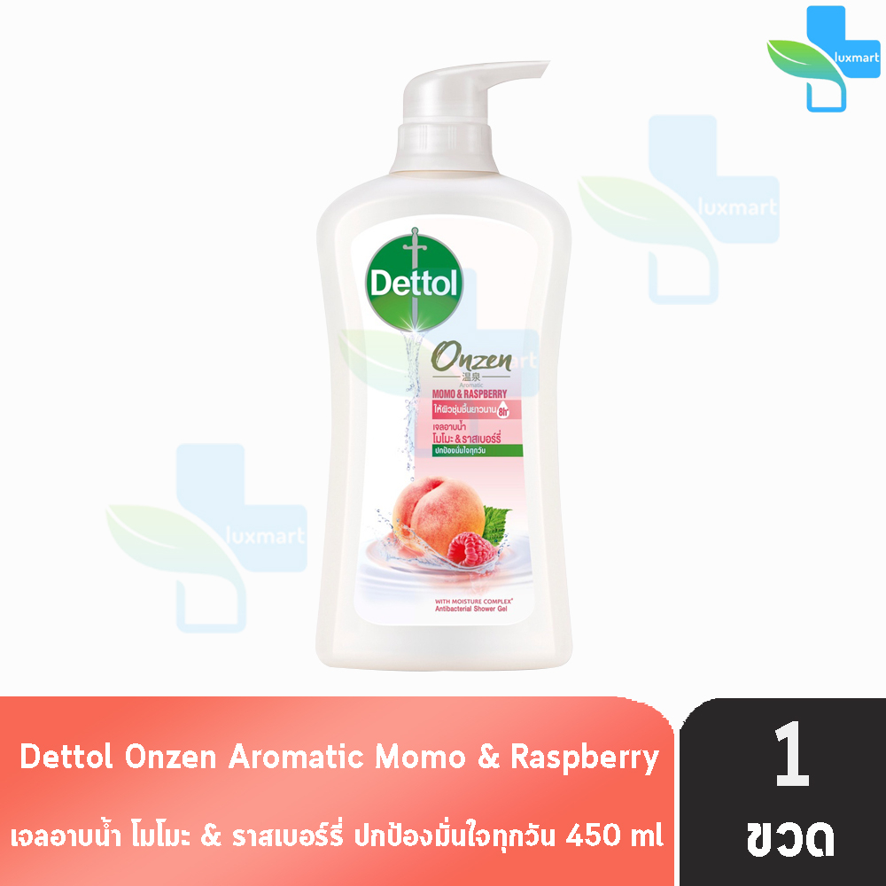 Dettol Onzen Momo &amp; Raspberry เดทตอล เจลอาบน้ำ โมโมะ ราสเบอร์รี่ 450 มล. [1 ขวด] ครีมอาบน้ำ สบู่เหลวอาบน้ำ แอนตี้แบคทีเร