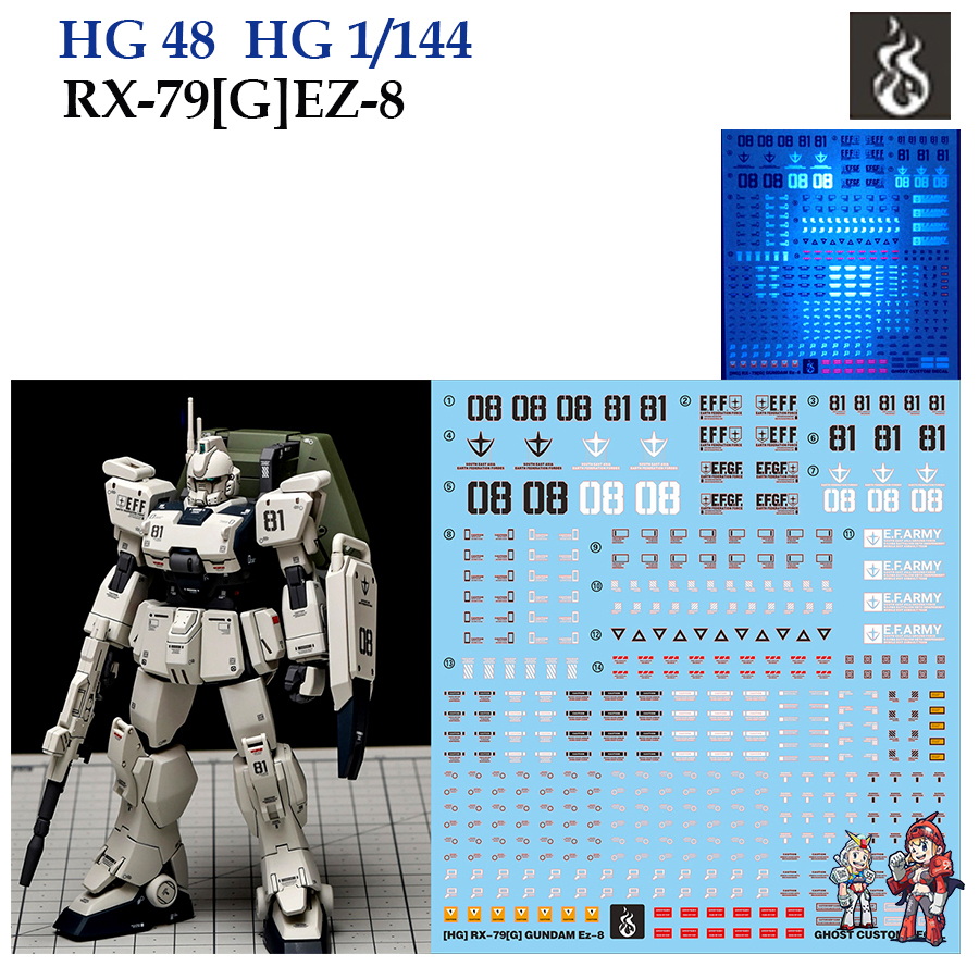 ดีคอลน้ำ [Ghost] HG 48 s RX-79[G] EZ-8 HG 1/144 (HIQ Water Decal) Fluorescent เรืองแสงในแสงแบลค์ไลค์ GHG 48 GHG48 HG48