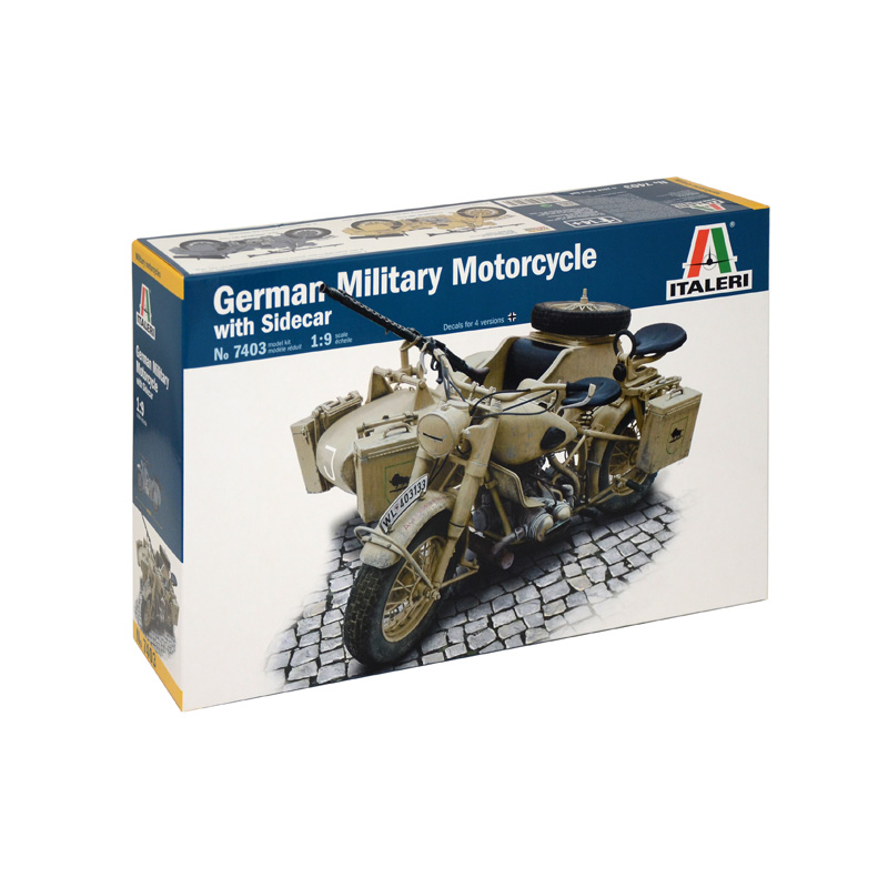 พลาสติก โมเดล ประกอบ ITALERI สเกล 1/9 German Military Motorcycle with side car (7403)