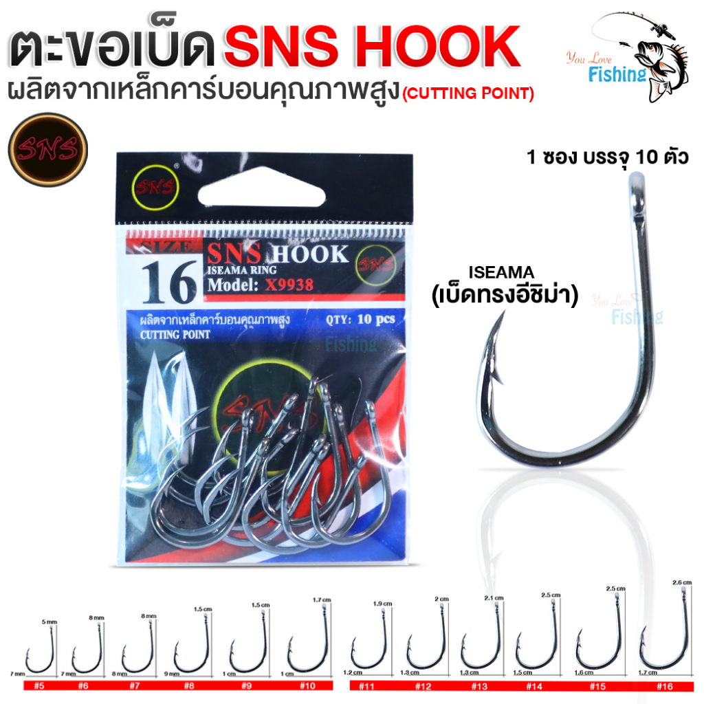 ตะขอเบ็ด SNS HOOK ตะขอเบ็ดตกปลา ทรงอีเซม่า ผลิตจากเหล็กคาร์บอนคุณภาพสูง คม แข็งแรง