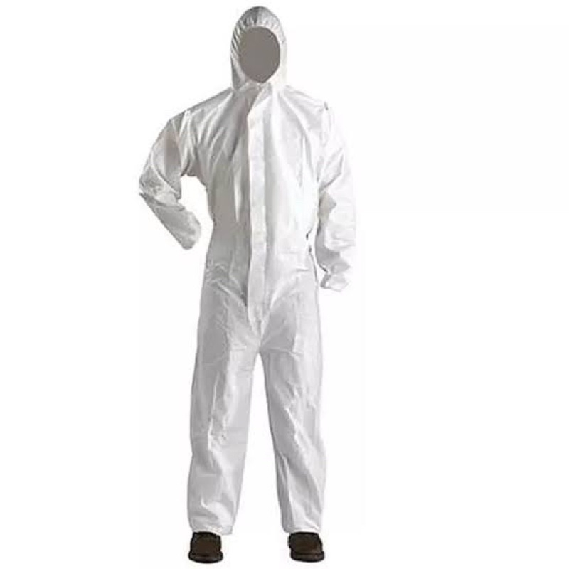 สินค้าพร้อมส่ง ชุดพีพีอี PPE แบบบาง สีขาวชุดป้องกันฝุ่นและสารเคมี ชุดกันสาร ชุดกันฝุ่น ชุดเซฟตี้ ปกป้องฝุ่น