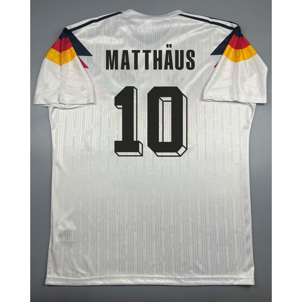 เสื้อบอล ย้อนยุค ทีมชาติ เยอรมัน 1990 เหย้า Retro Germany Home พร้อมเบอร์ชื่อ 10 MATTHAUS แชมป์บอลโลก