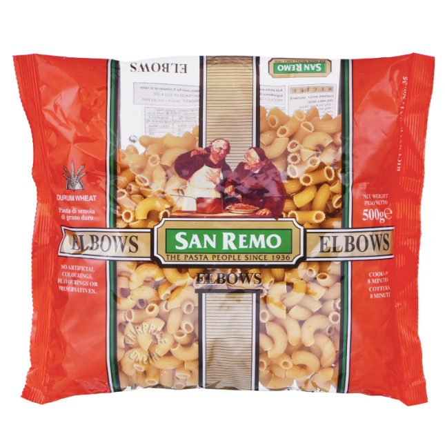 มักกะโรนี Elbows San Remo พาสต้าข้องอ Macherroni 500g