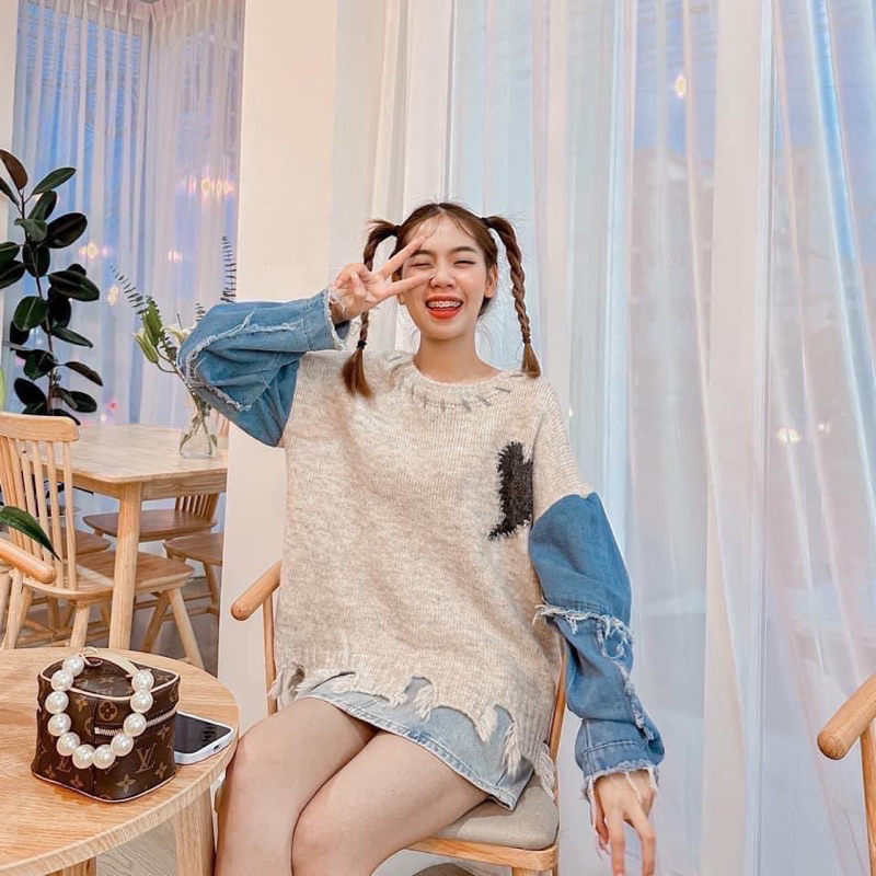 ส่งต่อเสื้อไหมพรม เสื้อกันหนาว รูปหัวใจ เสื้อยีนส์ แบรน์UN REVE