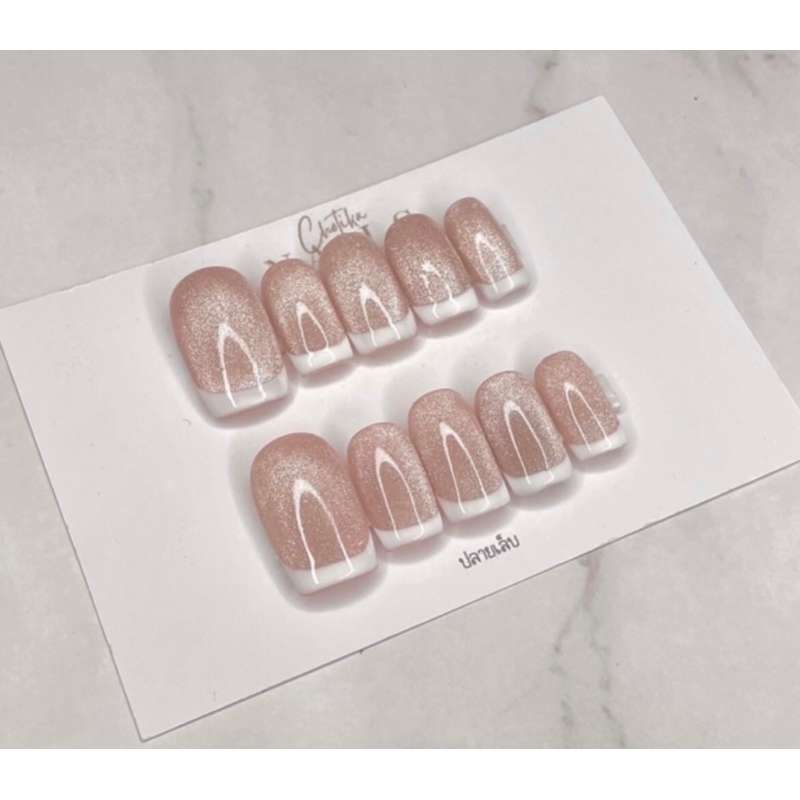 (เล็บปลอม) เล็บปลอมเจลสี37 สีลูกเเก้ว+ปลายขาวสีเจลเเท้100%ทุกขั้นตอน (ฟรีกาว+ตะไบ)