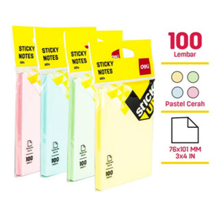 Deli Index Sticker A014 กระดาษโน้ตกาว สีพาสเทล 4 สี 100 แผ่น ขนาด 76 x 101mm ( 3 x 4 นิ้ว) จำนวน 1 ชิ้น Sticky notes