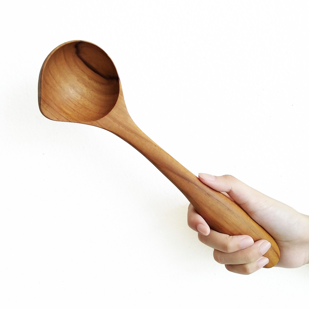 กระบวยปากเป็ด ไม้สัก ตักน้ำแกง ซุป สุกี้ 3 นิ้ว Natural Wooden Soup Serving Ladle Scoop Safe Non Toxic Kitchen Utensils