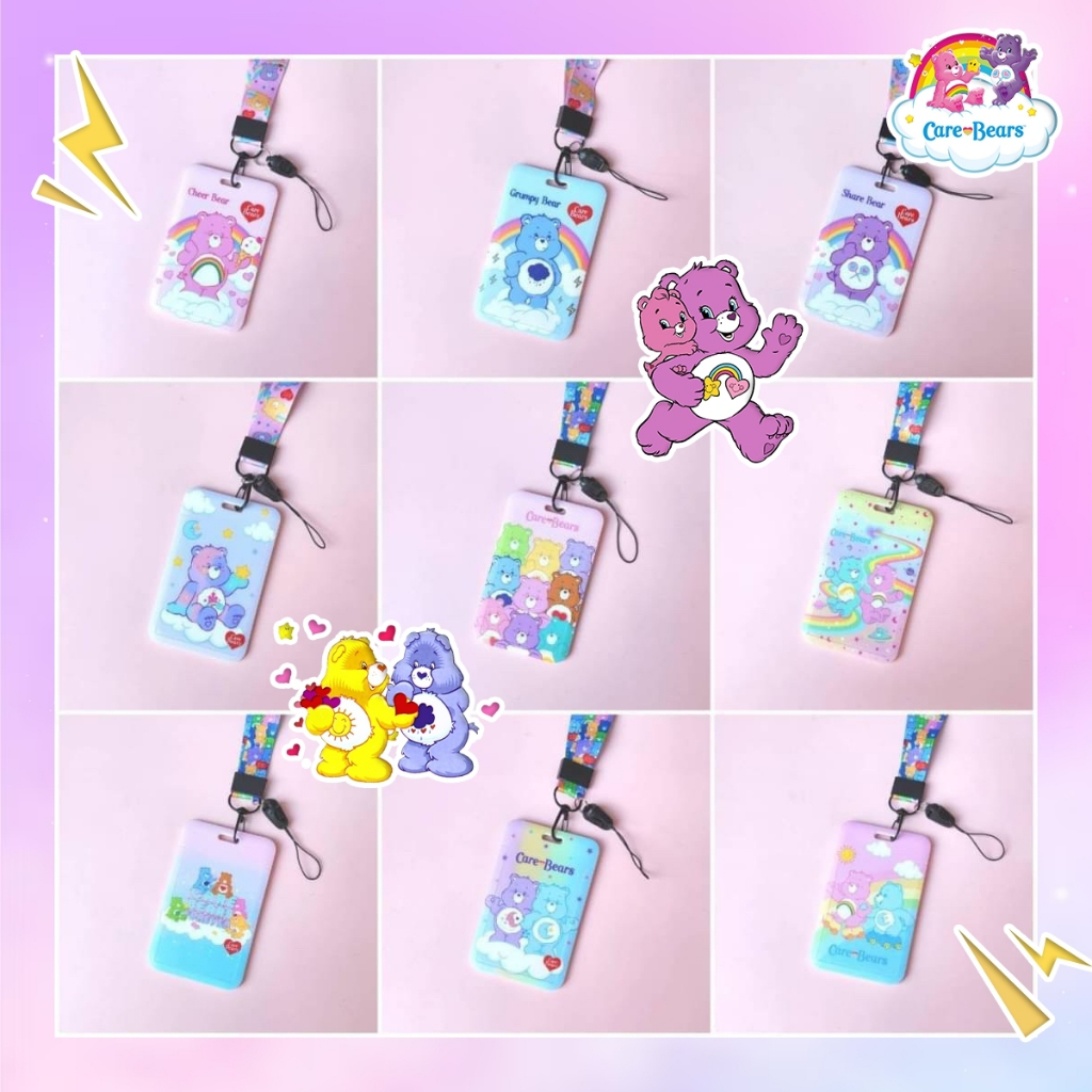 กรอบใส่บัตรพร้อมสาย ลายการ์ตูน Care Bears แนวตั้ง พลาสติกอย่างดี เฟรมการ์ด