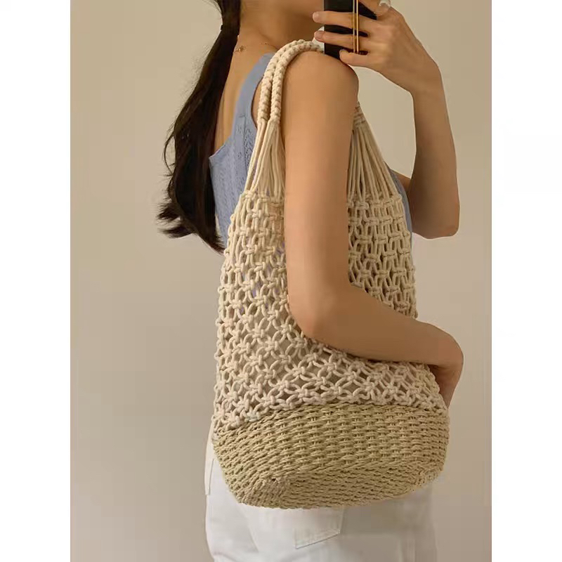 🌻[พร้อมส่ง] HO กระเป๋าเชือกถักก้นเชือกสาน กระเป๋าสะพายข้าง กระเป๋าสาน ทรงน่ารักรับซัมเมอร์