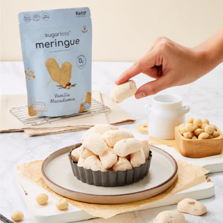 เมอแรงค์ สูตรไม่มีน้ำตาล [6 ซอง] รส Vanilla Macadamia (Sugarless) คีโต 100% ขนมคีโต ขนมคลีน keto meringue เมอแรงค์คีโต