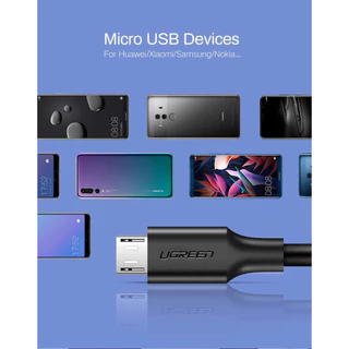 UGREEN รุ่น US289 สายชาร์จ 2A Micro USB to USB 2.0 Charger Cable data speed 480Mbps 0.25-3M (ABS, สีดำและสีขาว)