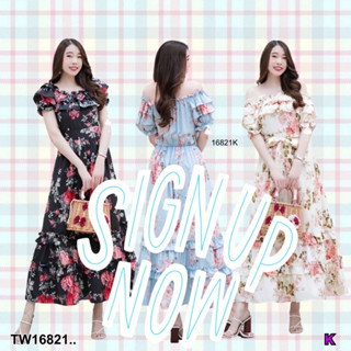 TW16821 MaxiDress เดรสยาว ลายดอก เปิดไหล่