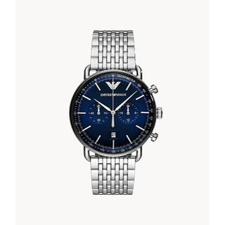 Emporio Armani นาฬิกาข้อมือผู้ชาย Aviator Chronograph Quartz Blue Dial Silver รุ่น AR11238