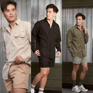 เสื้อเชิ้ตโอเวอไซส์ทรงเกาหลี ผ้า Cotton Comb Twill