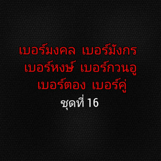 เบอร์มงคล เบอร์มังกร เบอร์หงษ์ เบอร์ตอง เบอร์คู่ เบอร์กวนอู ชุดที่ 16