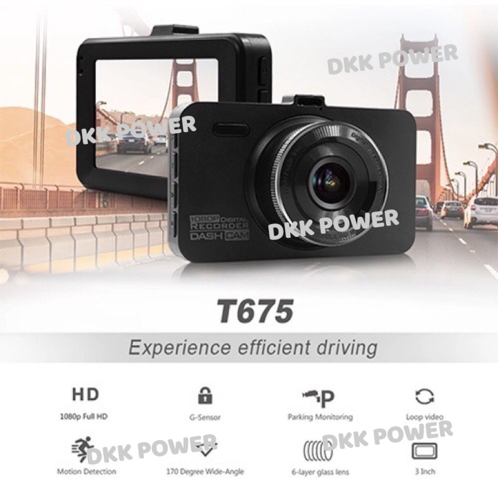 DKK POWER กล้องติดรถยนต์ Dash Cam FULL HD1080P หน้าจอ 3 นิ้ว รุ่น T675 ชัดสุดสุด!!!