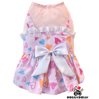 Pet clothes -Doggydolly  เสื้อผ้าแฟชั่น น้องหมาน้องแมว  สัตว์เลี้ยง ชุดกระโปรง ลายหัวใจ วาเลนไทน์ สีชมพู D627 ขนาด1-9โล