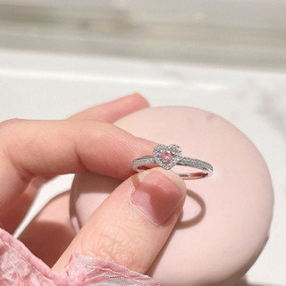 ꒰ แหวน Pink swiss ring เพชรหัวใจ เงินแท้ ตัวจี้สีชมพู  - Burwoodstore