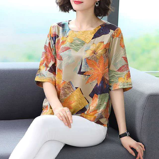 เสื้อยืด พิมพ์ลาย คอกลม แขนสั้น ทรงหลวม ผ้าบาง รุ่น6609
