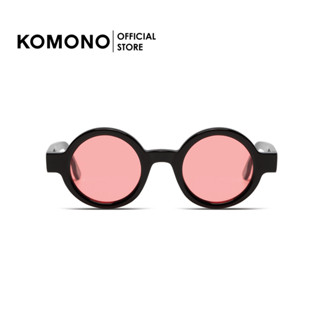 KOMONO Adrian Black Laser แว่นกันแดดทรงกลมวินเทจ สีดำ เลนส์ชมพู กันแสง UV Polarized lens