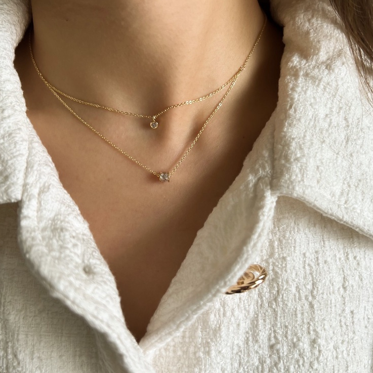 whisper.ring - Sylvia Necklace สร้อยคอ 2 เลเยอร์ สร้อยจี้เพชร ปรับความยาวได้ 38-43 ซม.