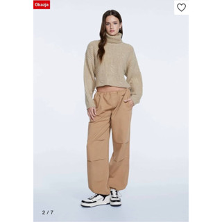 Stradivarius Parachute trousers กางเกงผ้าลูกฟูก เอวสูง เอวยืด มีเชือกปรับรูดได้