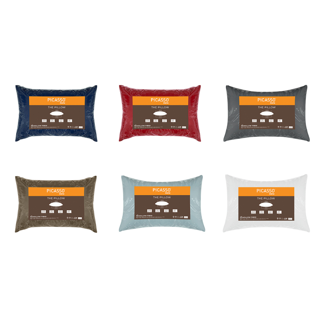 Picasso หมอนหนุนใยสังเคราะห์ รุ่น Smile สีพื้น /ผ้าไมโครซาติน ขนาด19 x 29 นิ้ว