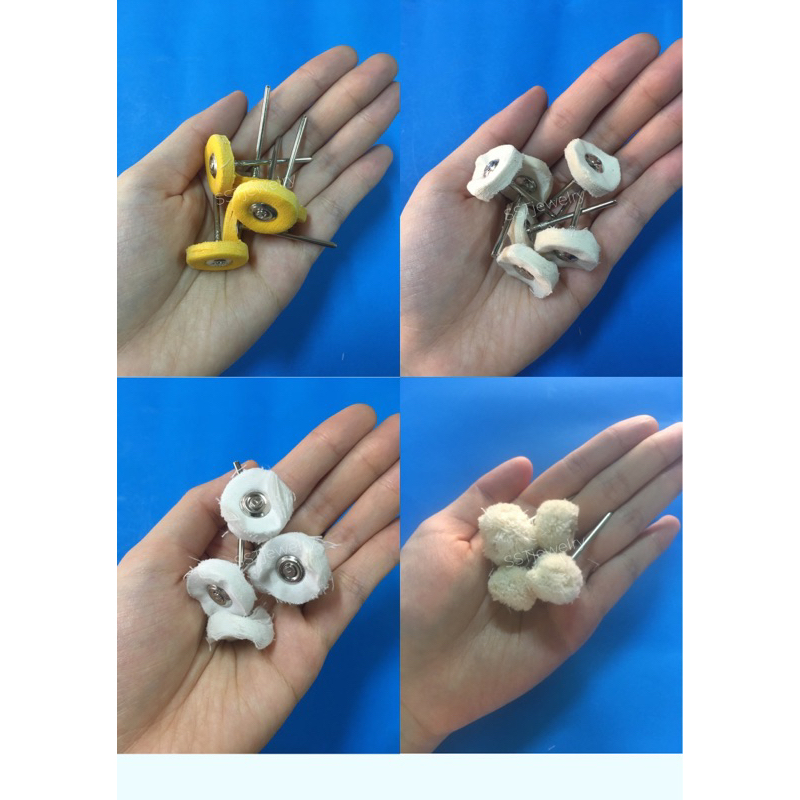 (ราคา 1 ชิ้น) ลูกผ้าขัดมีแกน ล้อผ้าปัด แปรงผ้าขัด แกน 2.35 มม. สำหรับงานขัดเงาโลหะ