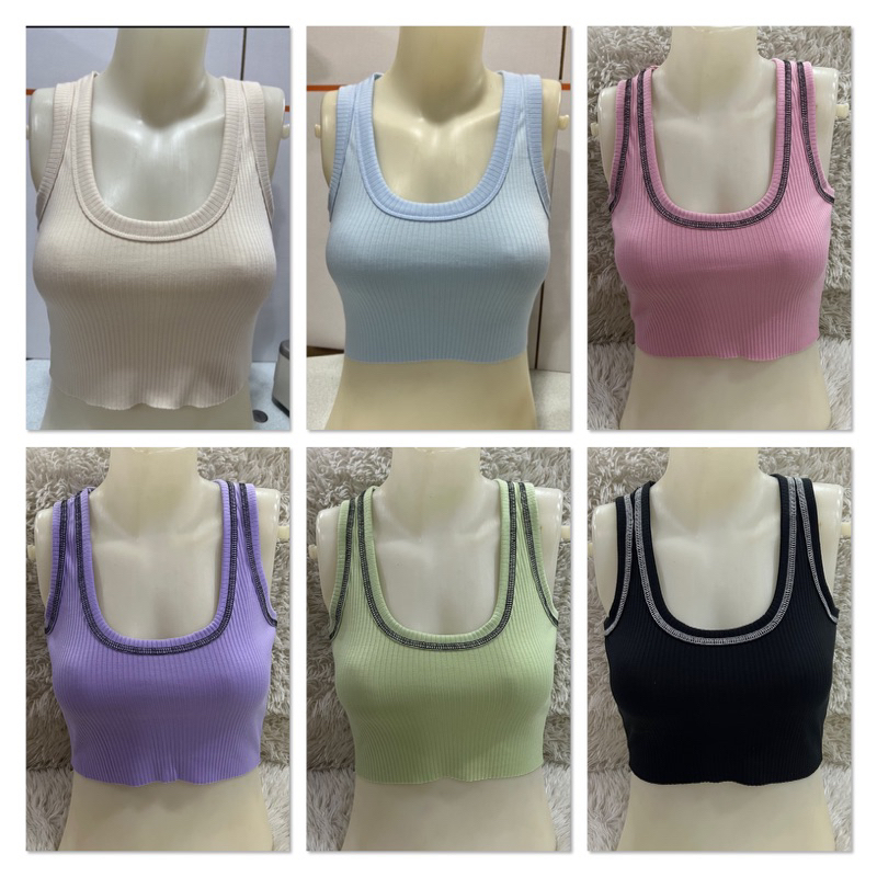 เสื้อกล้ามครอปคอลึก ผ้าร้องนิ่ม 1x4 กุ้นใหญ่