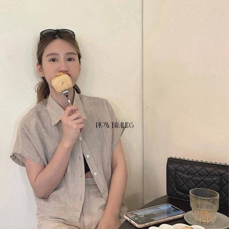PLOWBRANDS - TS0009 Crop shirt ผ้าลินิน (รวมสี) ขอสงวนสิทธิ์งดเปลี่ยน/คืนเงิน ทุกกรณี