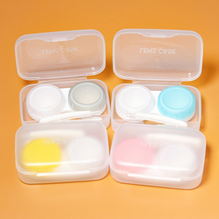 ตลับคอนแทคเลนส์ กล่องใส่เลนส์ คลิปพกพา Contact Lens Case สีชมพู/เทา