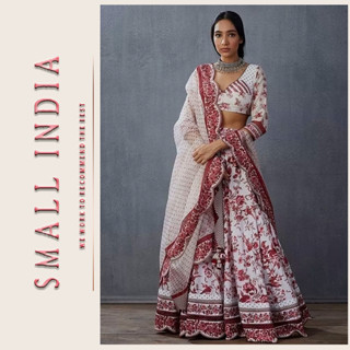 {**ส่งฟรี**} SMALL INDIA 💗 Satin Silk Georgette Party Wear ชุดเซ็ทเสื้อกระโปรง 💗 Lehenga Choli Set