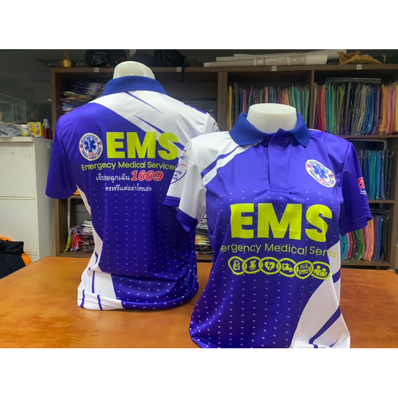 A002 เสื้อพิมพ์ลาย POLO สีขาว-น้ำเงิน