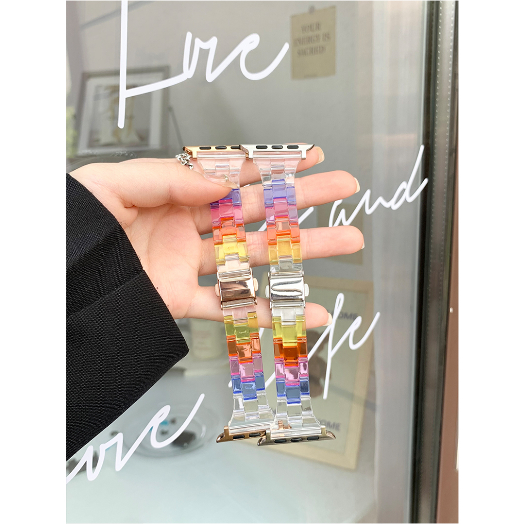สายเรซิ่น Rainbow ใส เส้นเล็ก ใช้ได้กับ Smart Watch 8 7 6 5 4 3 2 1 Se Ultra 8 HelloUltra X8Promax GS8 HW67mini Maimo